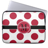 Red Schwarz-weiß Big Polka Dot Monogram Laptopschutzhülle (Vorderseite)
