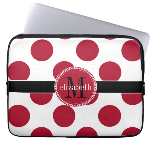 Red Schwarz-weiß Big Polka Dot Monogram Laptopschutzhülle (Vorderseite)