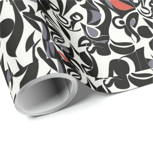 Red Schwarz-weiß Bird Abstrakt Geschenkpapier (Rolleneckpunkt)