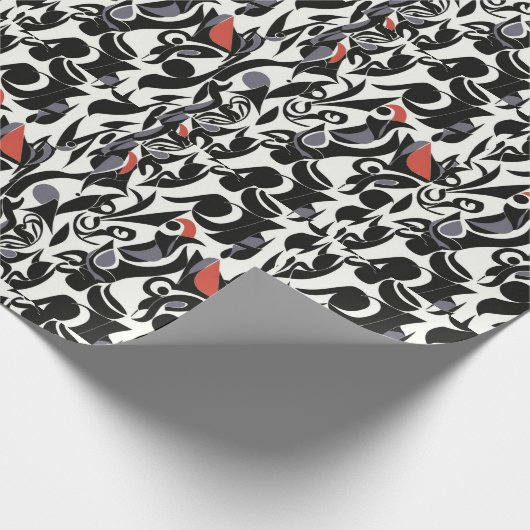 Red Schwarz-weiß Bird Abstrakt Geschenkpapier (Ecke)