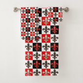 Red Schwarz-weiß Checkered Fleur-de-lis-Design Badhandtuch Set (Insitu)