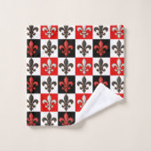 Red Schwarz-weiß Checkered Fleur-de-lis-Design Badhandtuch Set (Waschlappen)
