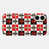 Red Schwarz-weiß Checkered Fleur-de-lis-Design Case-Mate iPhone Hülle (Rückseite (Horizontal))