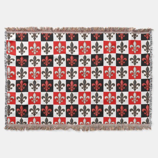 Red Schwarz-weiß Checkered Fleur-de-lis-Design Decke (Vorderseite)