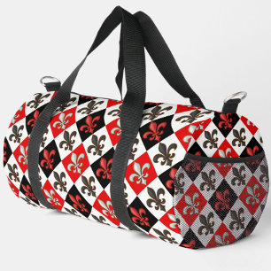Red Schwarz-weiß Checkered Fleur-de-lis-Design Duffle Bag