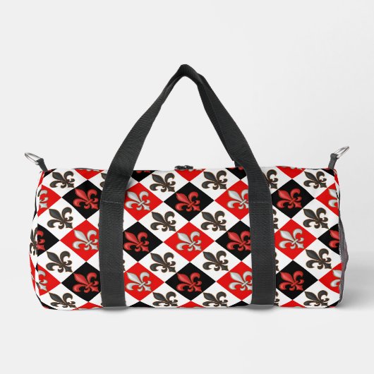 Red Schwarz-weiß Checkered Fleur-de-lis-Design Duffle Bag (Vorderseite)