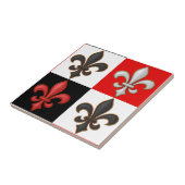 Red Schwarz-weiß Checkered Fleur-de-lis-Design Fliese (Seite)