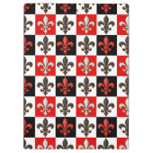 Red Schwarz-weiß Checkered Fleur-de-lis-Design Klemmbrett (Rückseite)