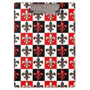 Red Schwarz-weiß Checkered Fleur-de-lis-Design Klemmbrett