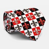 Red Schwarz-weiß Checkered Fleur-de-lis-Design Krawatte (Gerollt)