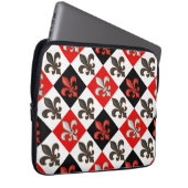 Red Schwarz-weiß Checkered Fleur-de-lis-Design Laptopschutzhülle (Vorne Rechts)