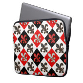 Red Schwarz-weiß Checkered Fleur-de-lis-Design Laptopschutzhülle (Vorderseite Links)
