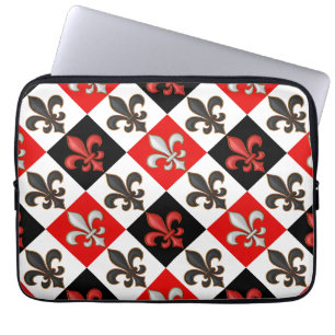 Red Schwarz-weiß Checkered Fleur-de-lis-Design Laptopschutzhülle