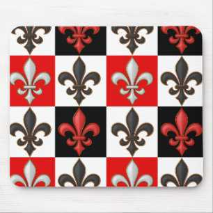 Red Schwarz-weiß Checkered Fleur-de-lis-Design Mousepad