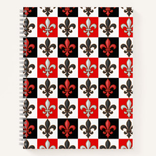 Red Schwarz-weiß Checkered Fleur-de-lis-Design Notizblock