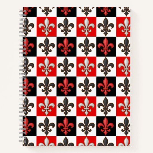 Red Schwarz-weiß Checkered Fleur-de-lis-Design Notizblock (Vorderseite)