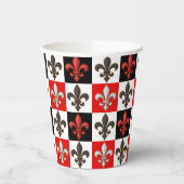 Red Schwarz-weiß Checkered Fleur-de-lis-Design Pappbecher (Links)