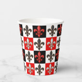 Red Schwarz-weiß Checkered Fleur-de-lis-Design Pappbecher (Vorderseite)