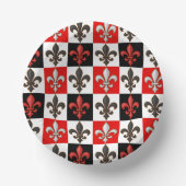 Red Schwarz-weiß Checkered Fleur-de-lis-Design Pappteller (Vorderseite)