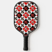 Red Schwarz-weiß Checkered Fleur-de-lis-Design Pickleball Schläger (Rückseite)