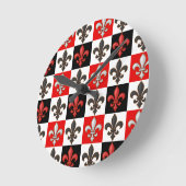 Red Schwarz-weiß Checkered Fleur-de-lis-Design Runde Wanduhr (Winkel)
