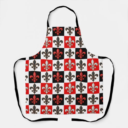 Red Schwarz-weiß Checkered Fleur-de-lis-Design Schürze (Vorderseite)