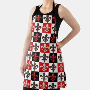 Red Schwarz-weiß Checkered Fleur-de-lis-Design Schürze
