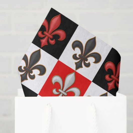 Red Schwarz-weiß Checkered Fleur-de-lis-Design Seidenpapier