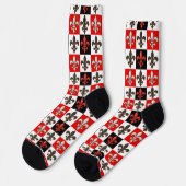 Red Schwarz-weiß Checkered Fleur-de-lis-Design Socken (Linkes Detail)