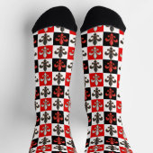 Red Schwarz-weiß Checkered Fleur-de-lis-Design Socken (Oben)