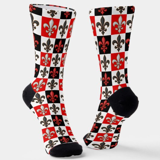 Red Schwarz-weiß Checkered Fleur-de-lis-Design Socken