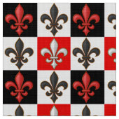 Red Schwarz-weiß Checkered Fleur-de-lis-Design Stoff (Nahaufnahme)