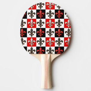 Red Schwarz-weiß Checkered Fleur-de-lis-Design Tischtennis Schläger