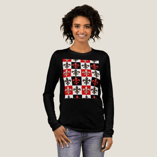 Red Schwarz-weiß Checkered Fleur-de-lis-Design Tri-Blend Shirt (Volle Vorderseite)