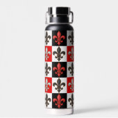 Red Schwarz-weiß Checkered Fleur-de-lis-Design Trinkflasche (Rückseite)
