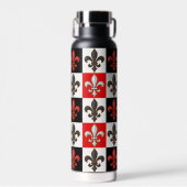 Red Schwarz-weiß Checkered Fleur-de-lis-Design Trinkflasche (Vorne)