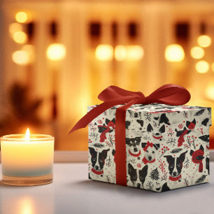 Red Schwarz-weiß Christmas Dogs Theme Pattern Geschenkpapier