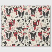 Red Schwarz-weiß Christmas Dogs Theme Pattern Geschenkpapier (Flach)