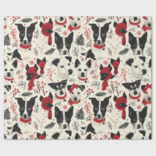 Red Schwarz-weiß Christmas Dogs Theme Pattern Geschenkpapier (Flach)