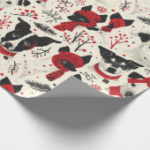 Red Schwarz-weiß Christmas Dogs Theme Pattern Geschenkpapier (Ecke)
