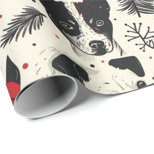 Red Schwarz-weiß Christmas Dogs Theme Pattern Geschenkpapier (Rolleneckpunkt)