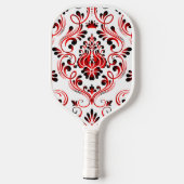 Red Schwarz-weiß Damask Floral Pickleball Schläger (Rückseite)