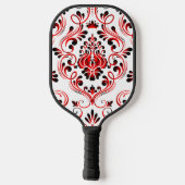 Red Schwarz-weiß Damask Floral Pickleball Schläger (Rückseite)