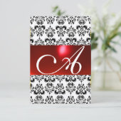 RED SCHWARZ-WEISS DAMASK GEM MONOGRAM uAwg silber Einladung (Stehend Vorderseite)
