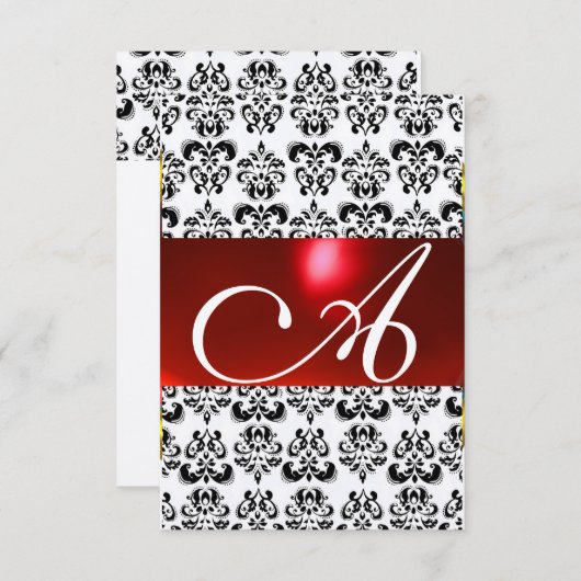 RED SCHWARZ-WEISS DAMASK GEM MONOGRAM uAwg silber RSVP Karte (Vorne/Hinten)