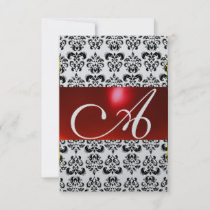 RED SCHWARZ-WEISS DAMASK GEM MONOGRAMM uAwg silber RSVP Karte