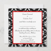 Red Schwarz-weiß Damask Hochzeitseinladung Einladung (Rückseite)