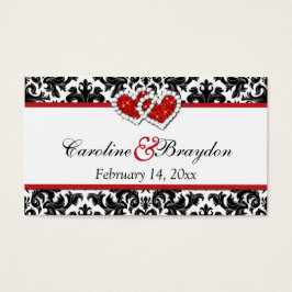 Red Schwarz-weiß Damask Joined Hearts Favor Tag