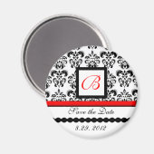RED SCHWARZ-WEISS DAMASK MONOGRAM, Save the Date Magnet (Vorderseite/Rückseite)