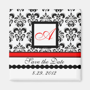 RED SCHWARZ-WEISS DAMASK MONOGRAM, Save the Date Magnet